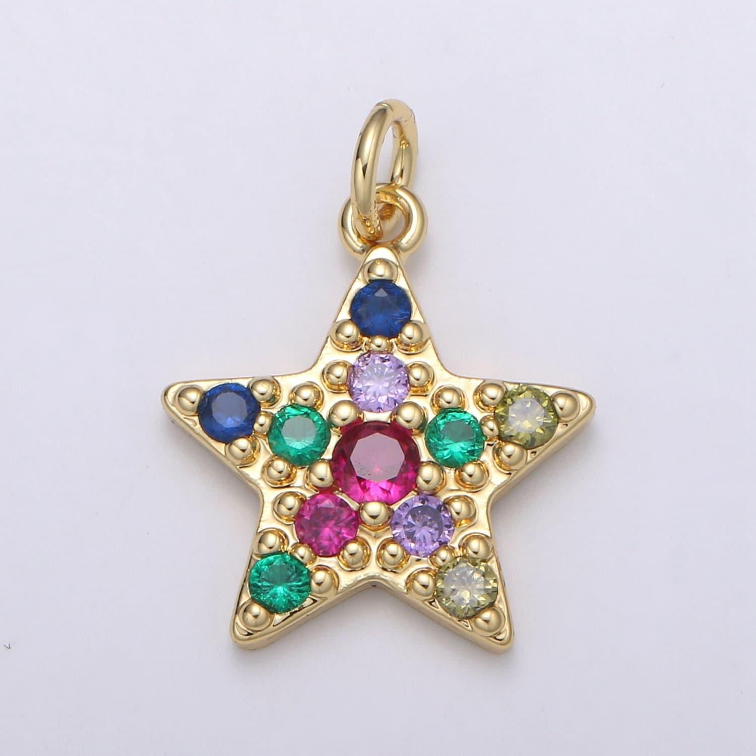 Orion star 24k gold charm micro pave starburst charm, rainbow cubic celestial charm, dainty minimalist jewelry supply, chgf-2050