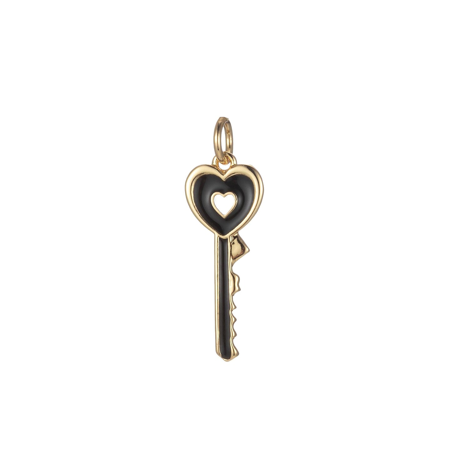 Gold dainty hear key charm colorful enamel lock charm for necklace bracelet jewelry making black blue pink green orange purple e823