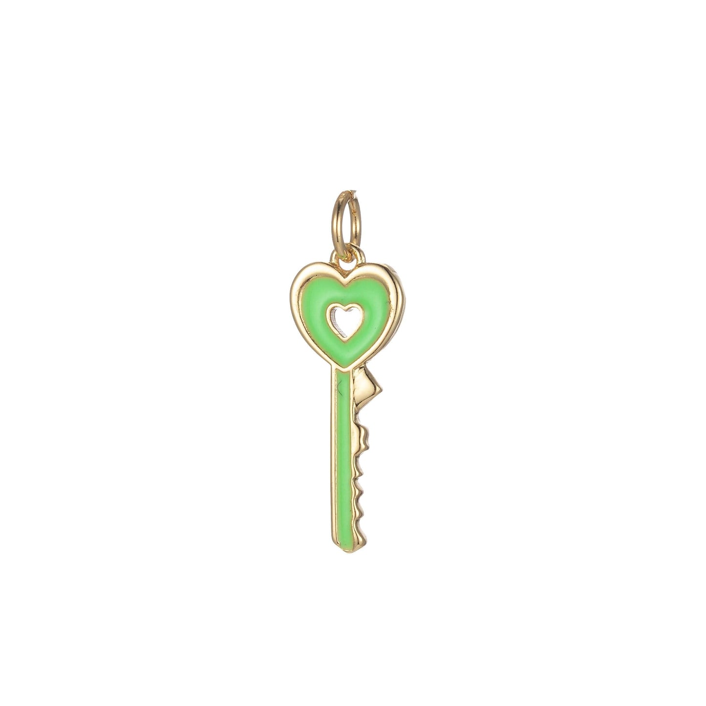 Gold dainty hear key charm colorful enamel lock charm for necklace bracelet jewelry making black blue pink green orange purple e823