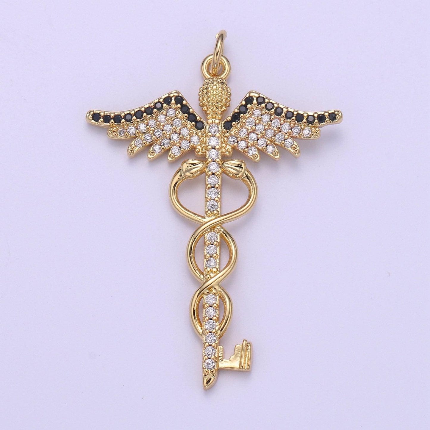 Gold caduceus pendant charm necklace career professional medical fashion jewelry for women gifts for her e817