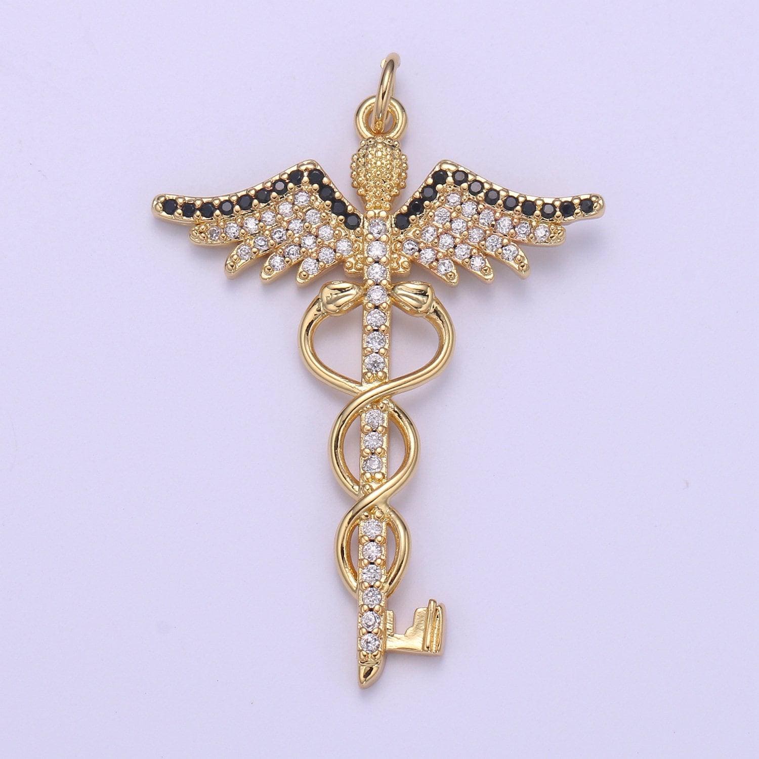 Gold caduceus pendant charm necklace career professional medical fashion jewelry for women gifts for her e817