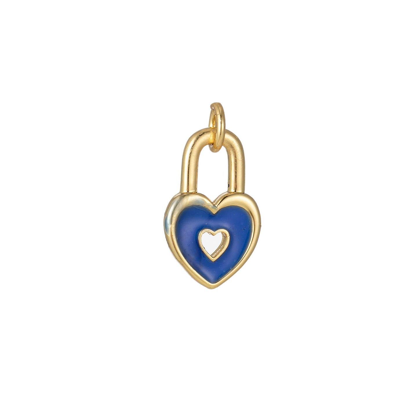 Gold dainty heart padlock charm colorful enamel lock charm for necklace bracelet jewelry making black blue pink green orange purple e800