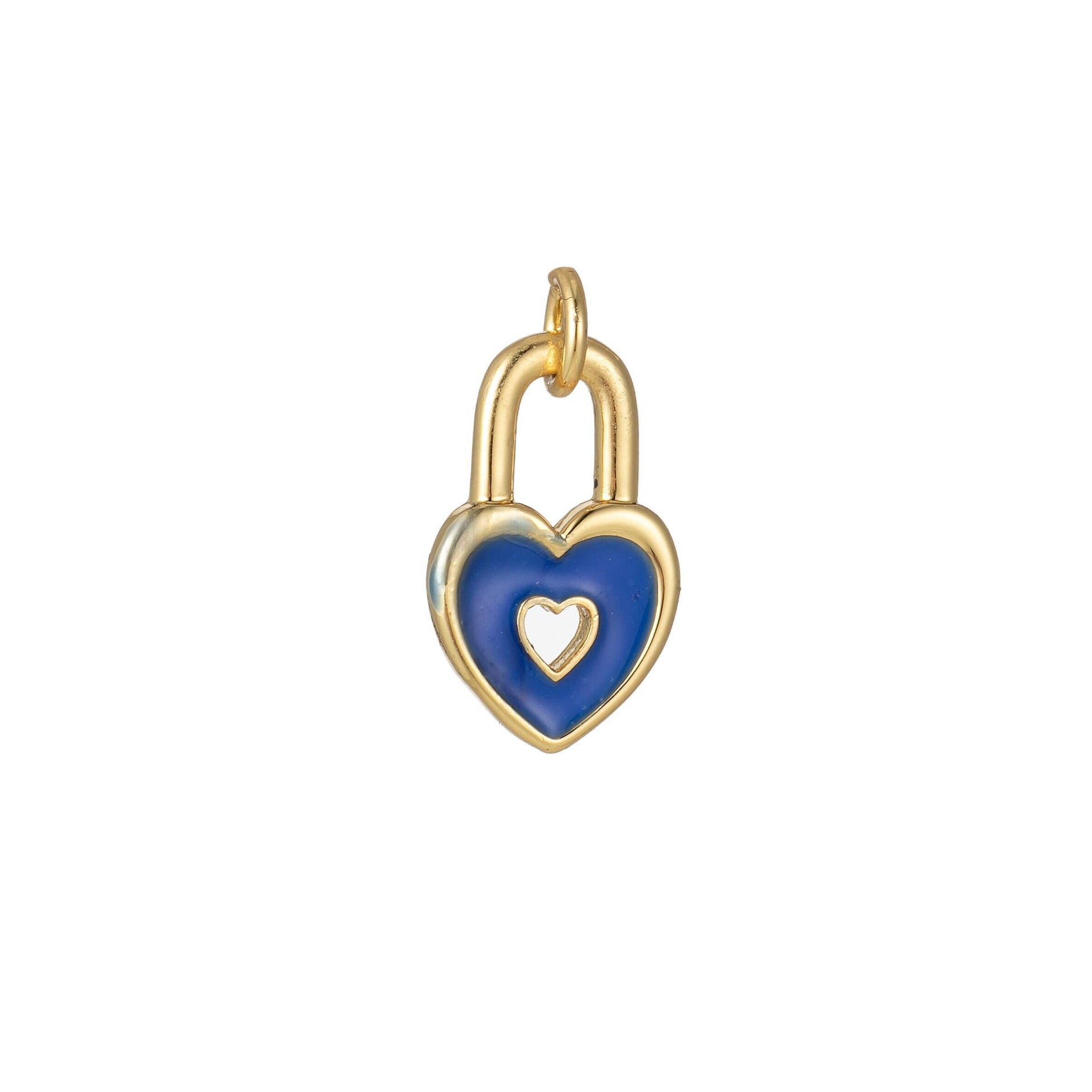 Gold dainty heart padlock charm colorful enamel lock charm for necklace bracelet jewelry making black blue pink green orange purple e800