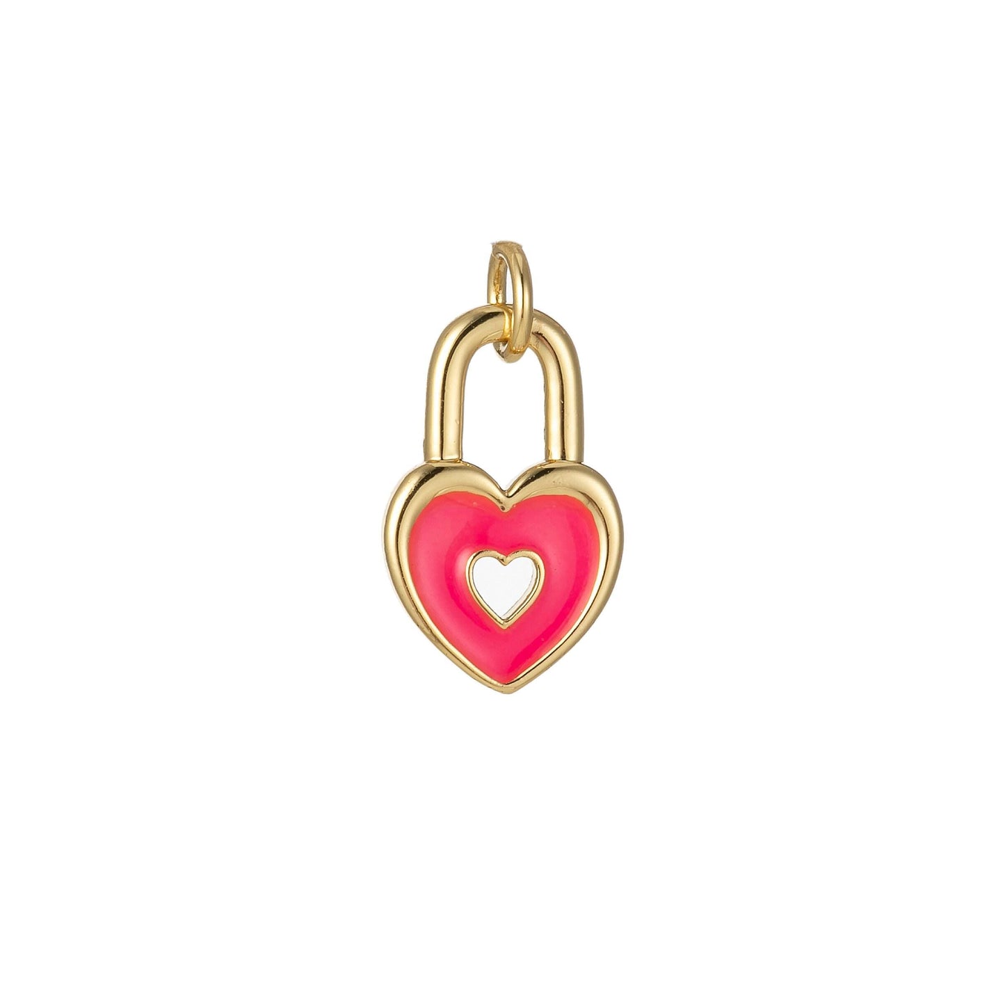 Gold dainty heart padlock charm colorful enamel lock charm for necklace bracelet jewelry making black blue pink green orange purple e800