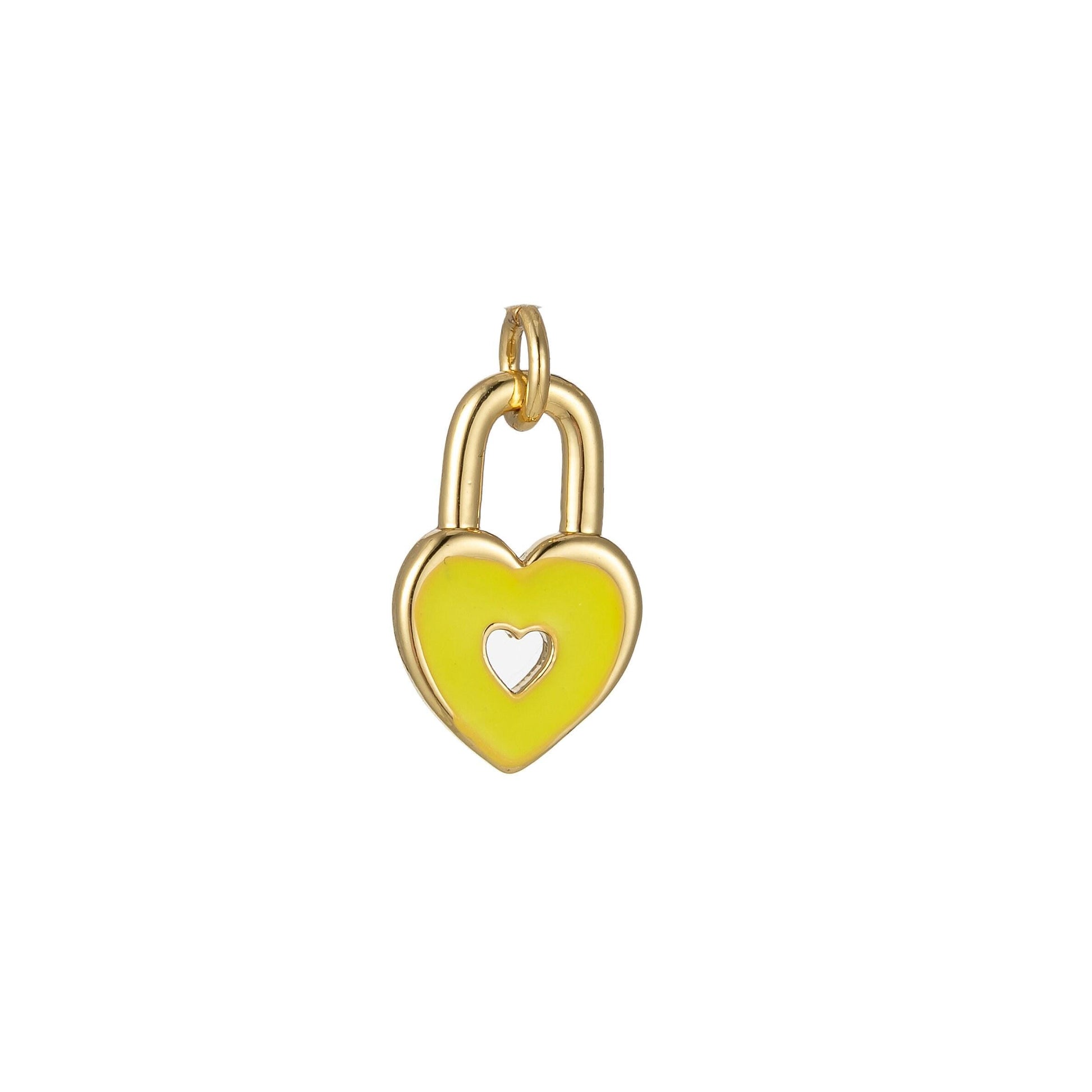 Gold dainty heart padlock charm colorful enamel lock charm for necklace bracelet jewelry making black blue pink green orange purple e800