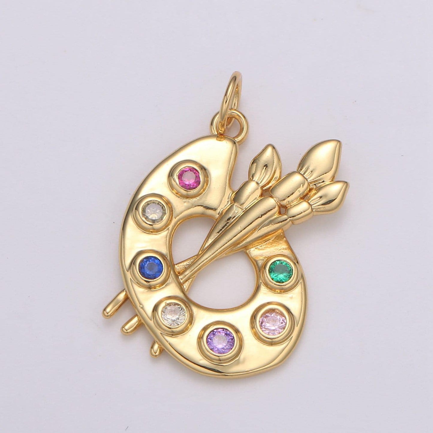 25x18mm 24k gold painting palette charms, artist multi color cz charm pendant, brush art for bracelet earring necklace supply, d-251, e-789