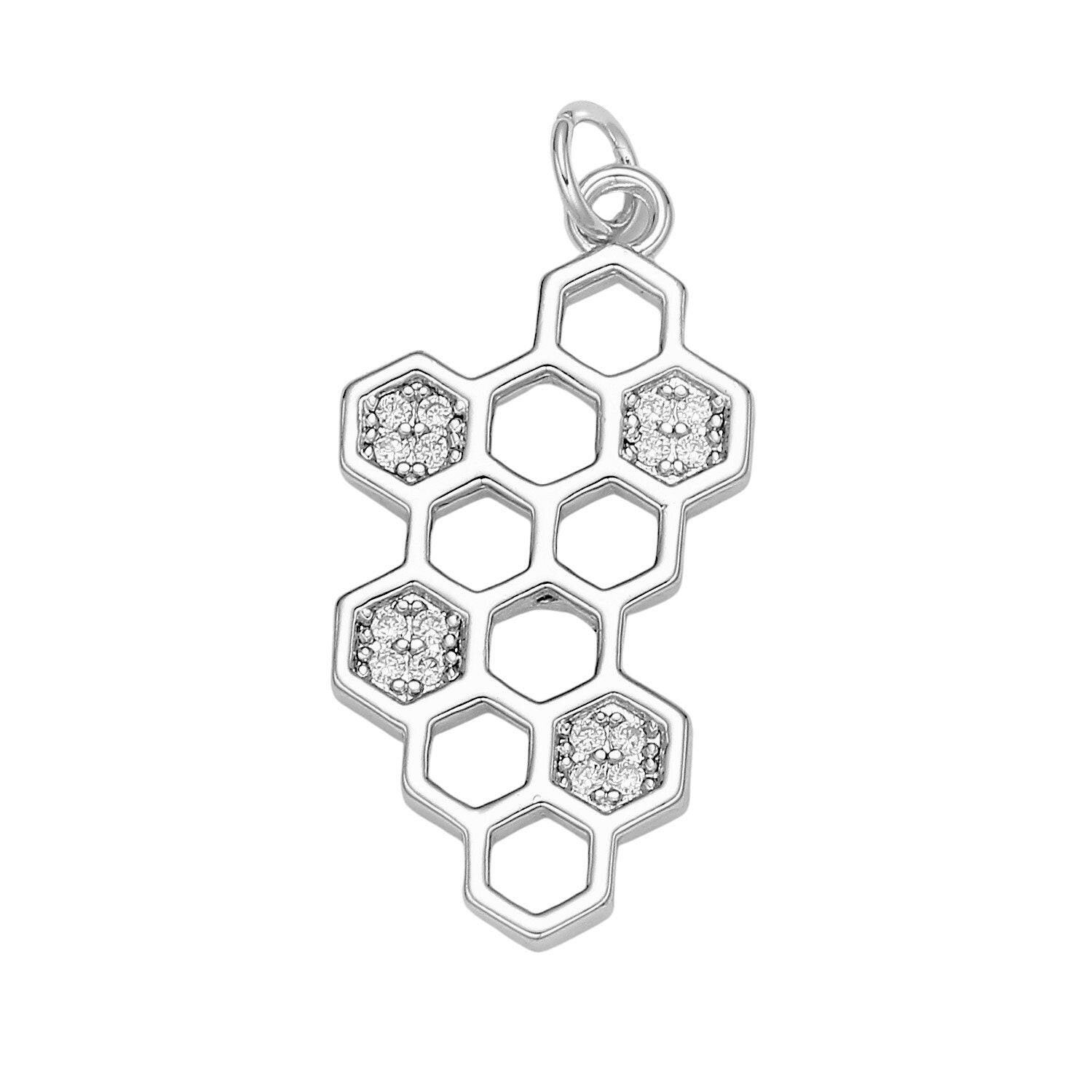 Dainty gold honey comb charm silver hexagon honeycomb charms, open bezel pendant honey comb charms for bracelet necklace component