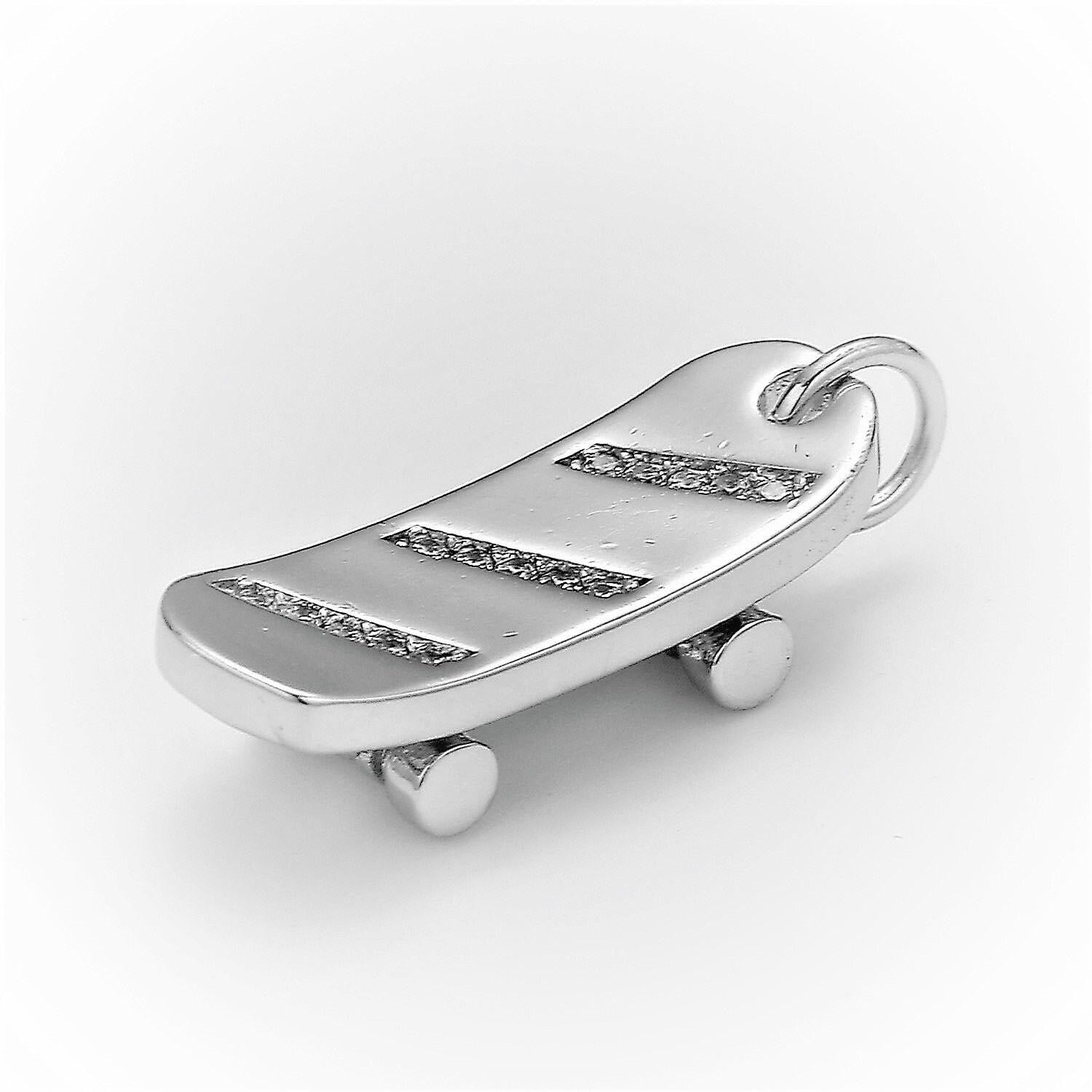 Skate board pave charm, whitegold skate board cubic zirconia pendant 23x7mm mobility jewelry outdoor activity inspired, chgf 2136