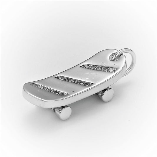 Skate board pave charm, whitegold skate board cubic zirconia pendant 23x7mm mobility jewelry outdoor activity inspired, chgf 2136