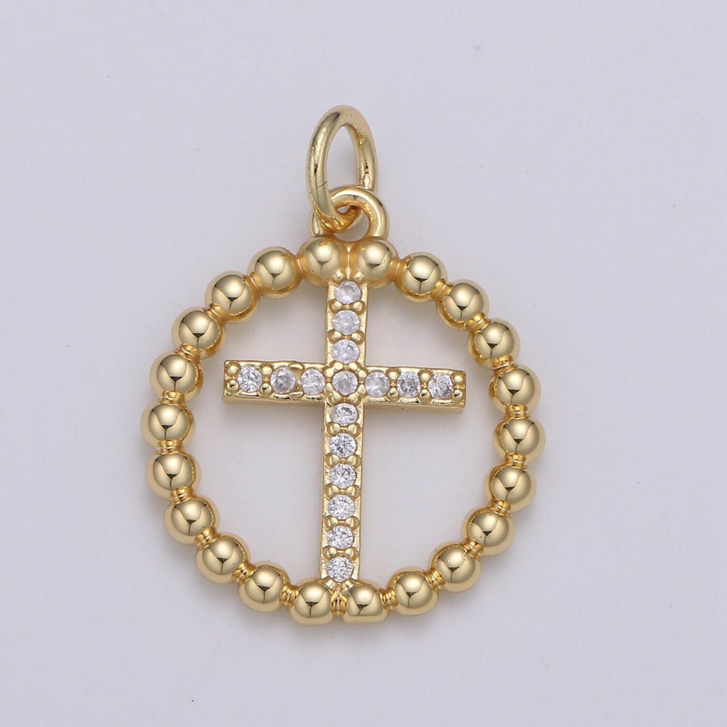 Gold ball chain round charm, micro pave cz circle cross pendant, 21x16mm geometric charm for necklace earring bracelet supply chgf-2044