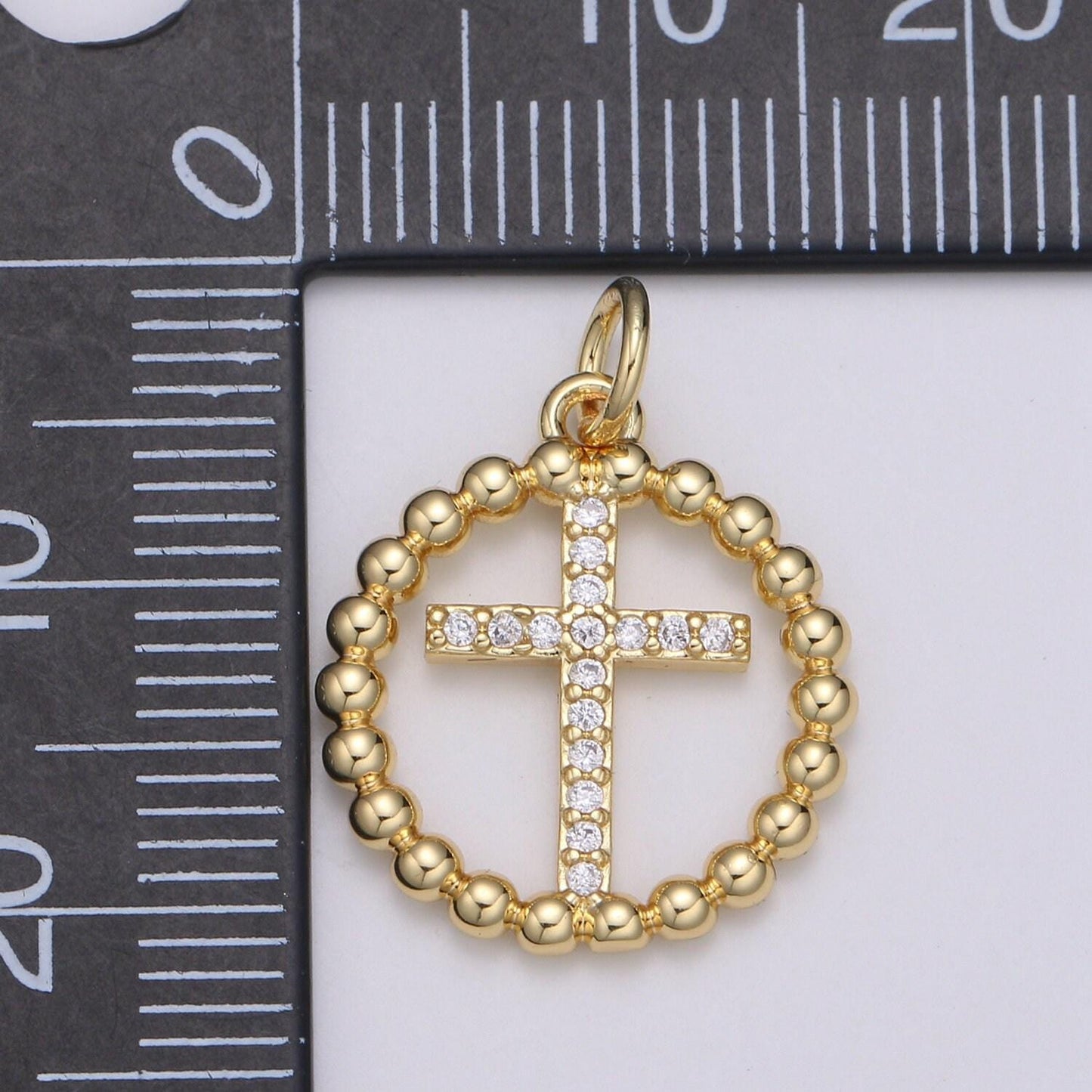 Gold ball chain round charm, micro pave cz circle cross pendant, 21x16mm geometric charm for necklace earring bracelet supply chgf-2044