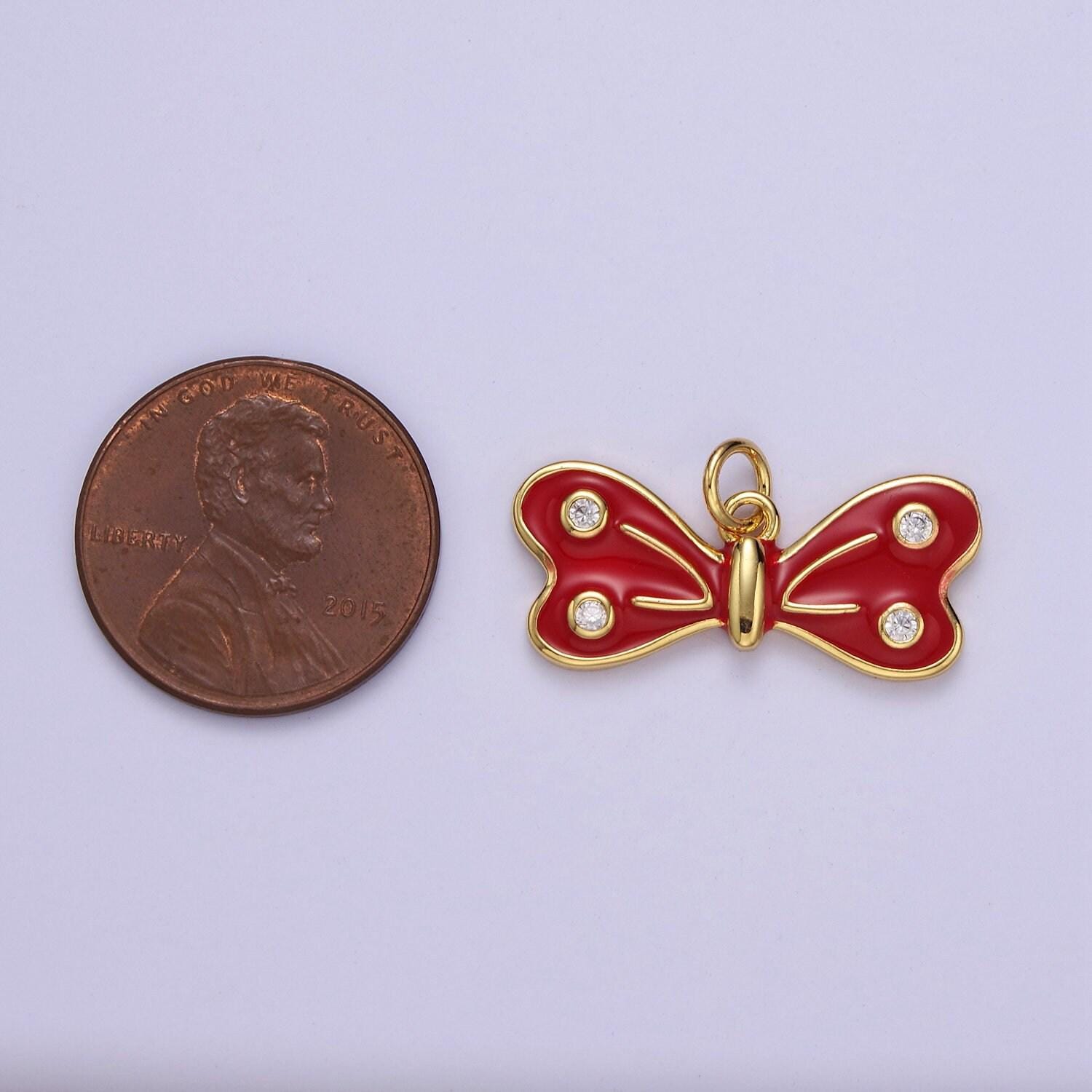 24k gold fill enamel butterfly charm, mini butterfly charm, animal gold butterfly e-765 e-766 e-767