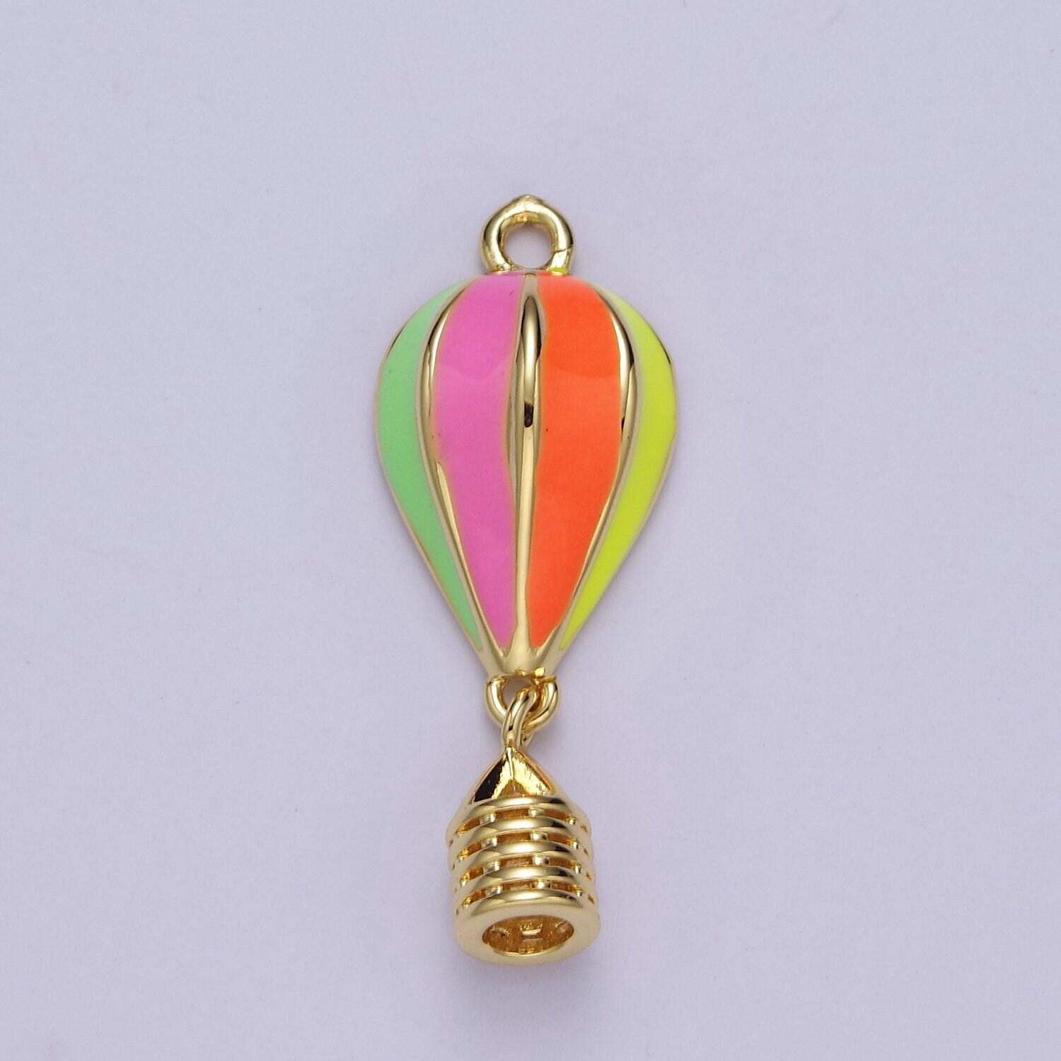 24k gold filled hot air balloon pendant, dainty color enamel necklace earring bracelet charm for diy jewelry making supply e-764