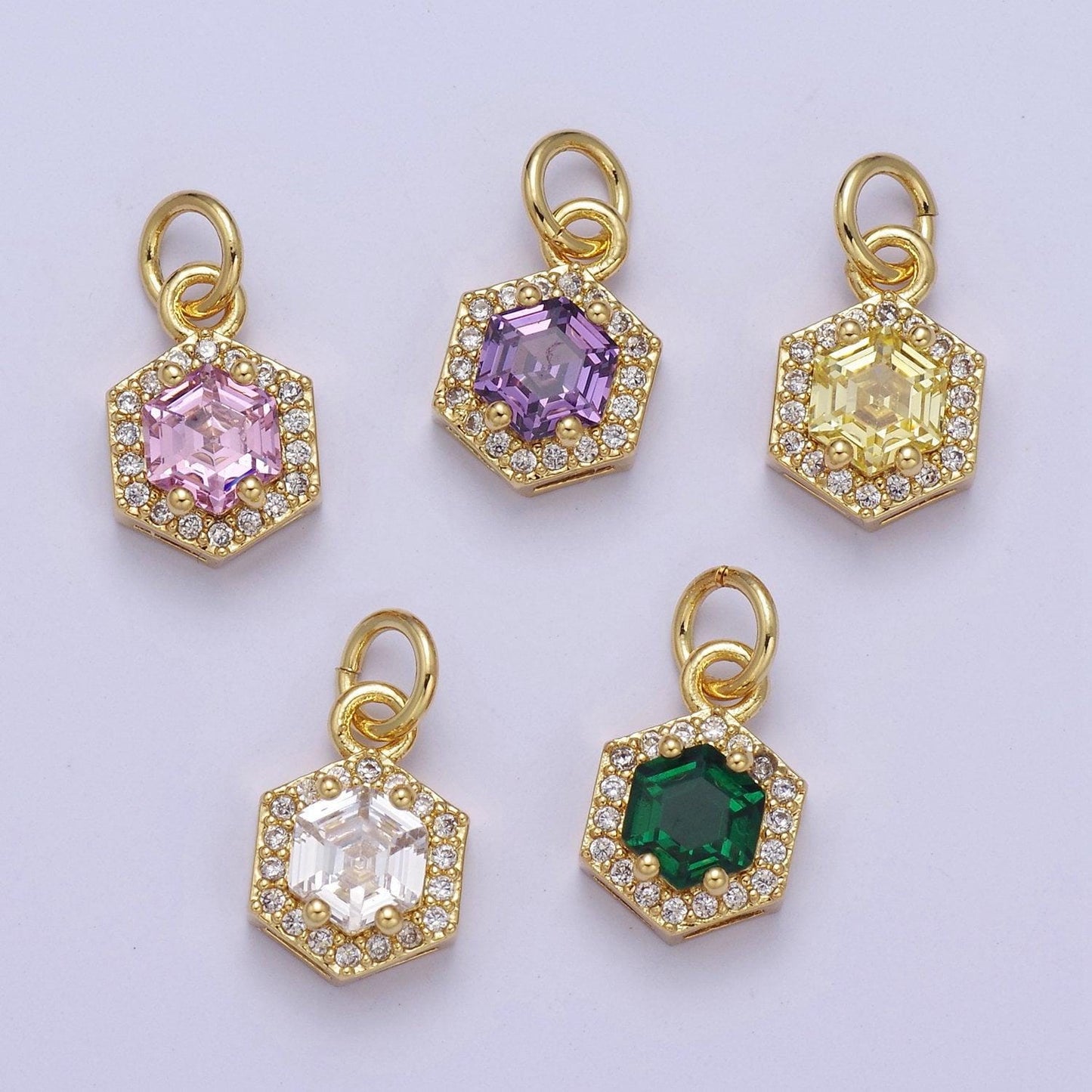 Mini 24k gold filled octagon charm cz micro pave pendant for bracelet necklace e-758 e-759 e-760 e-761 e-762