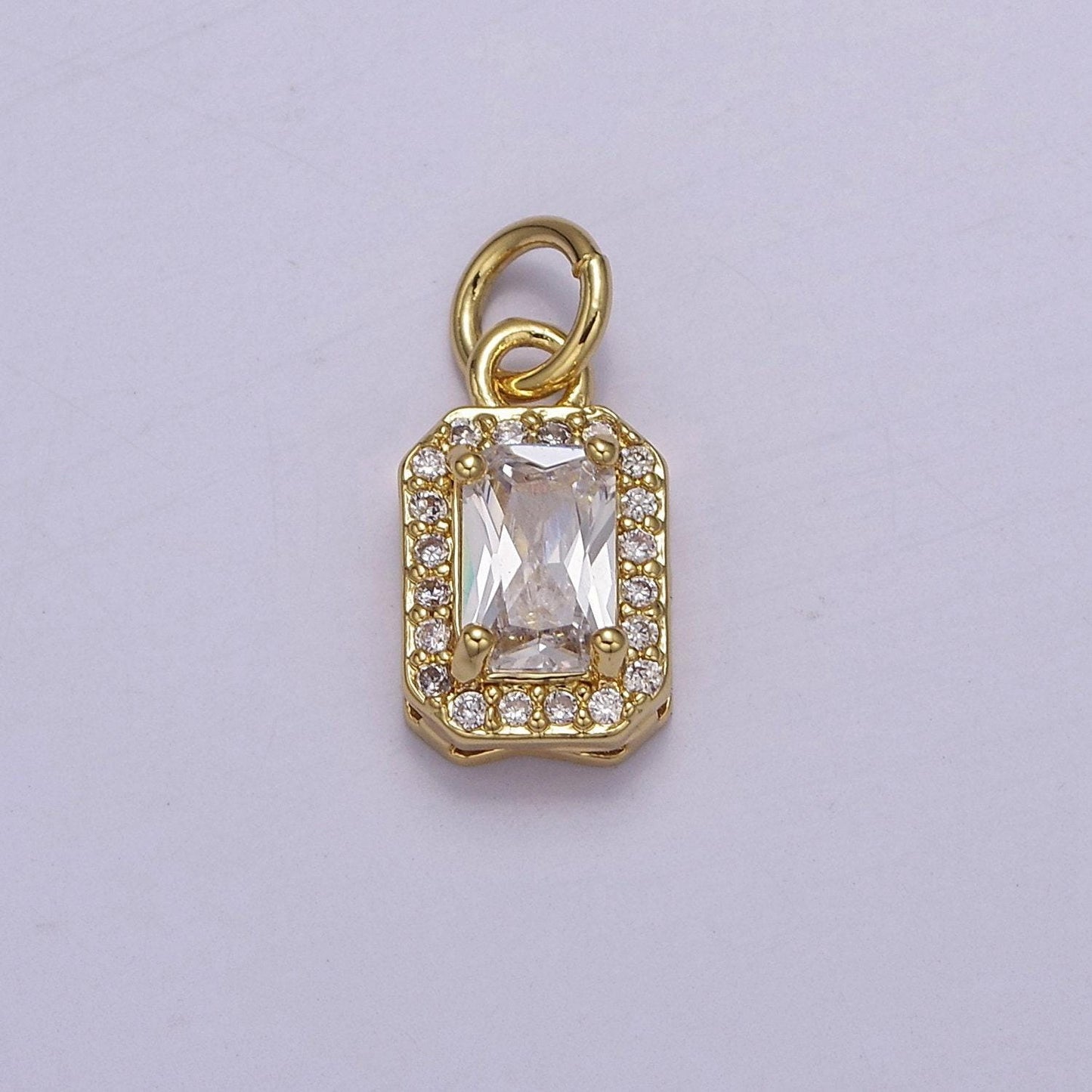 Dainty rectangle birthstone charm ,mini clear green pink purple yellow cz pendant for personalized jewelry making e-71