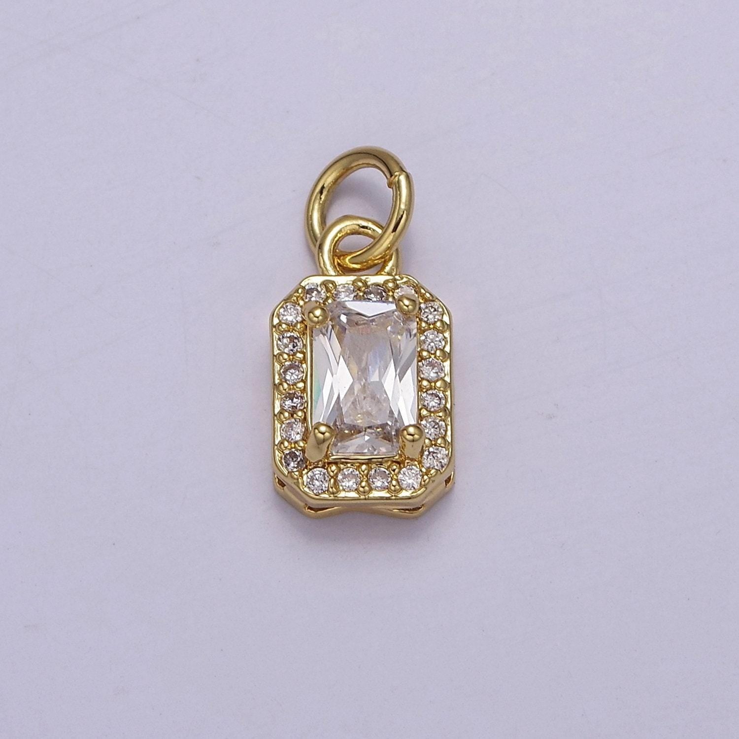 Dainty rectangle birthstone charm ,mini clear green pink purple yellow cz pendant for personalized jewelry making e-71