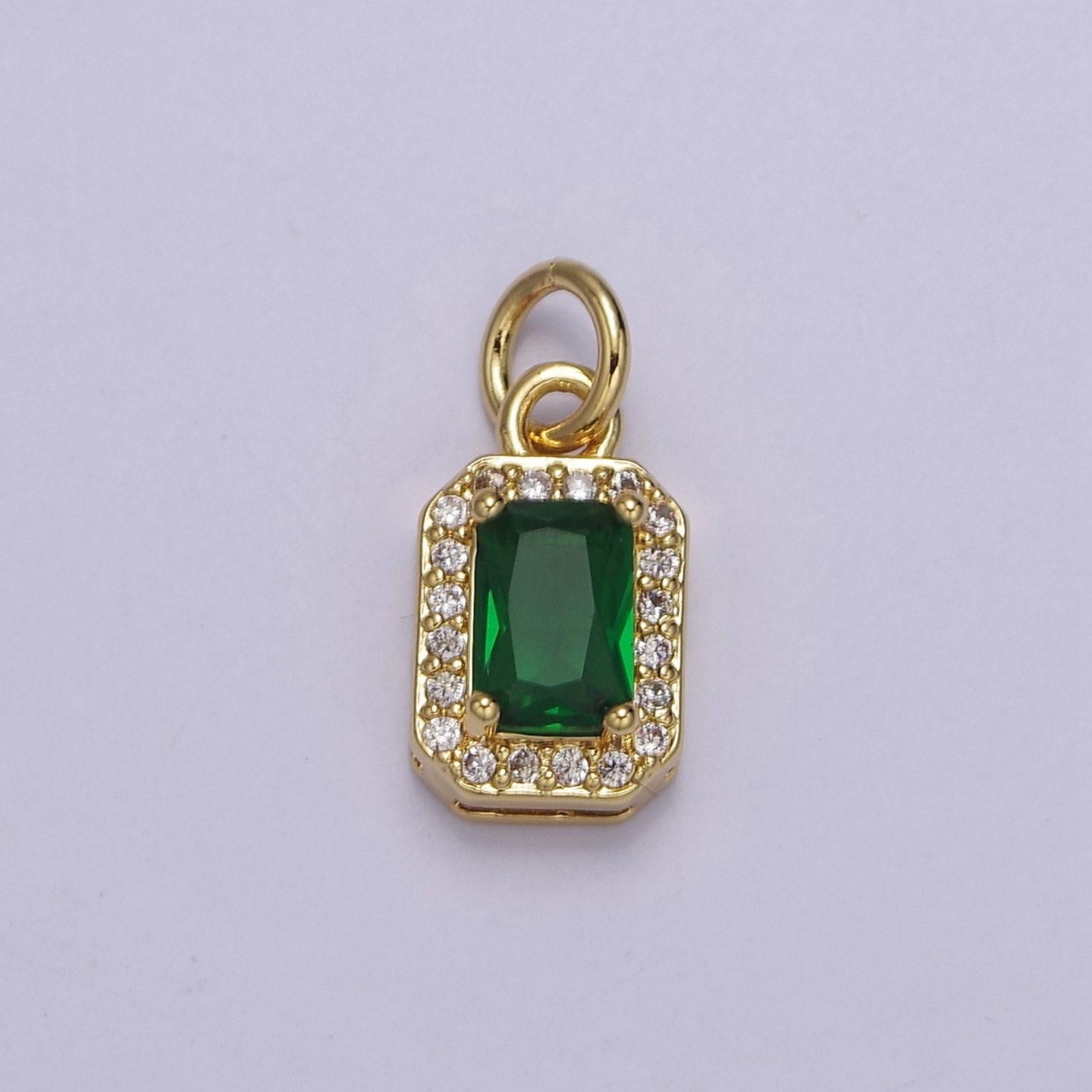 Dainty rectangle birthstone charm ,mini clear green pink purple yellow cz pendant for personalized jewelry making e-71