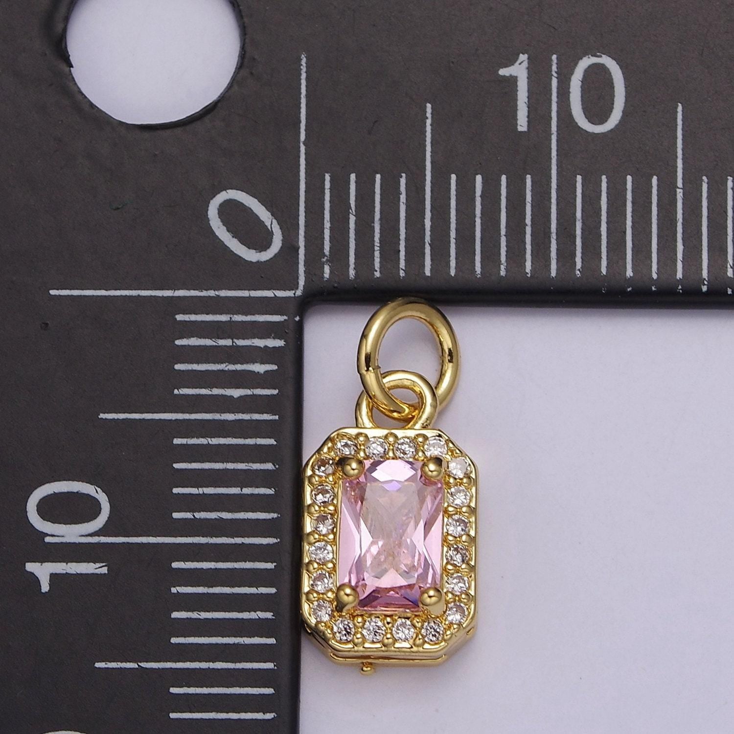 Dainty rectangle birthstone charm ,mini clear green pink purple yellow cz pendant for personalized jewelry making e-71