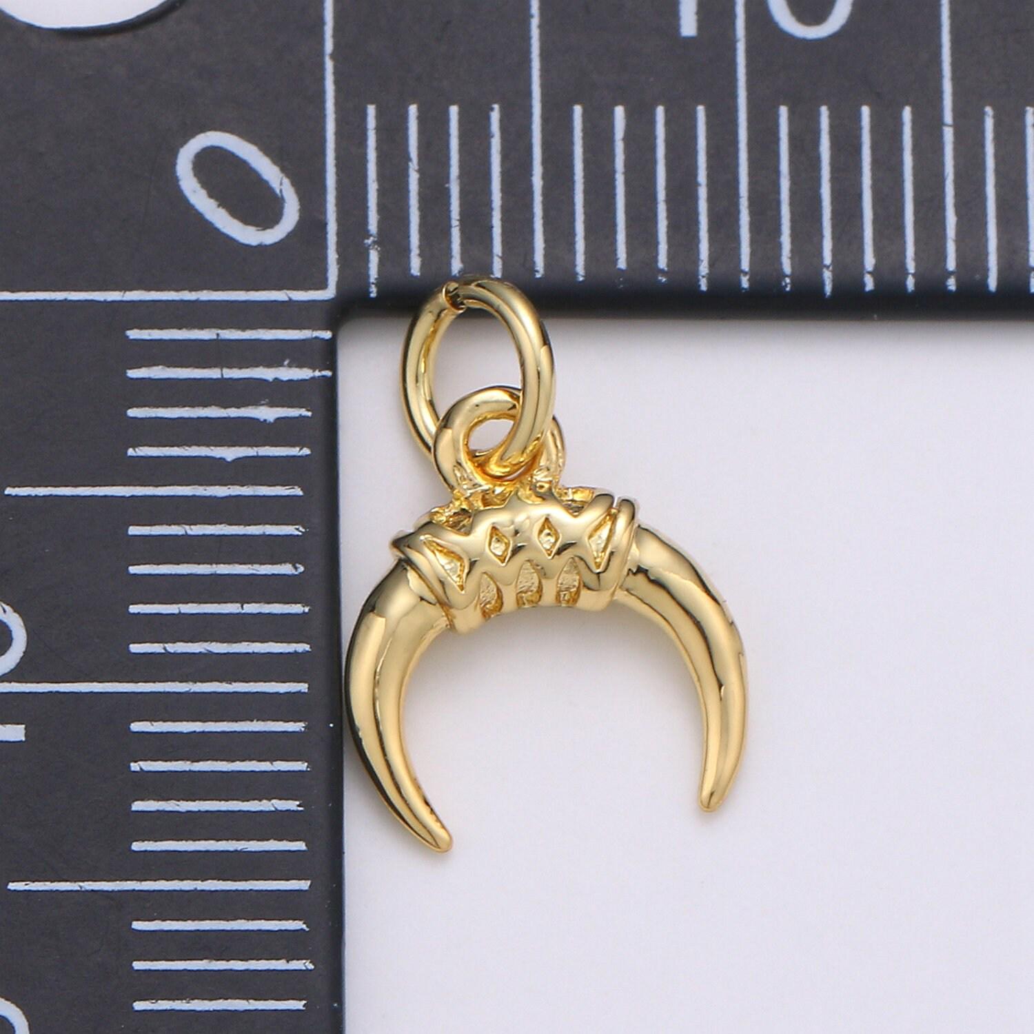 Gold crescent moon horn pendant - c shape wish moon charm, half moon, eclipse, tusk, celestial jewelry 24k gold charm, chgf-2036