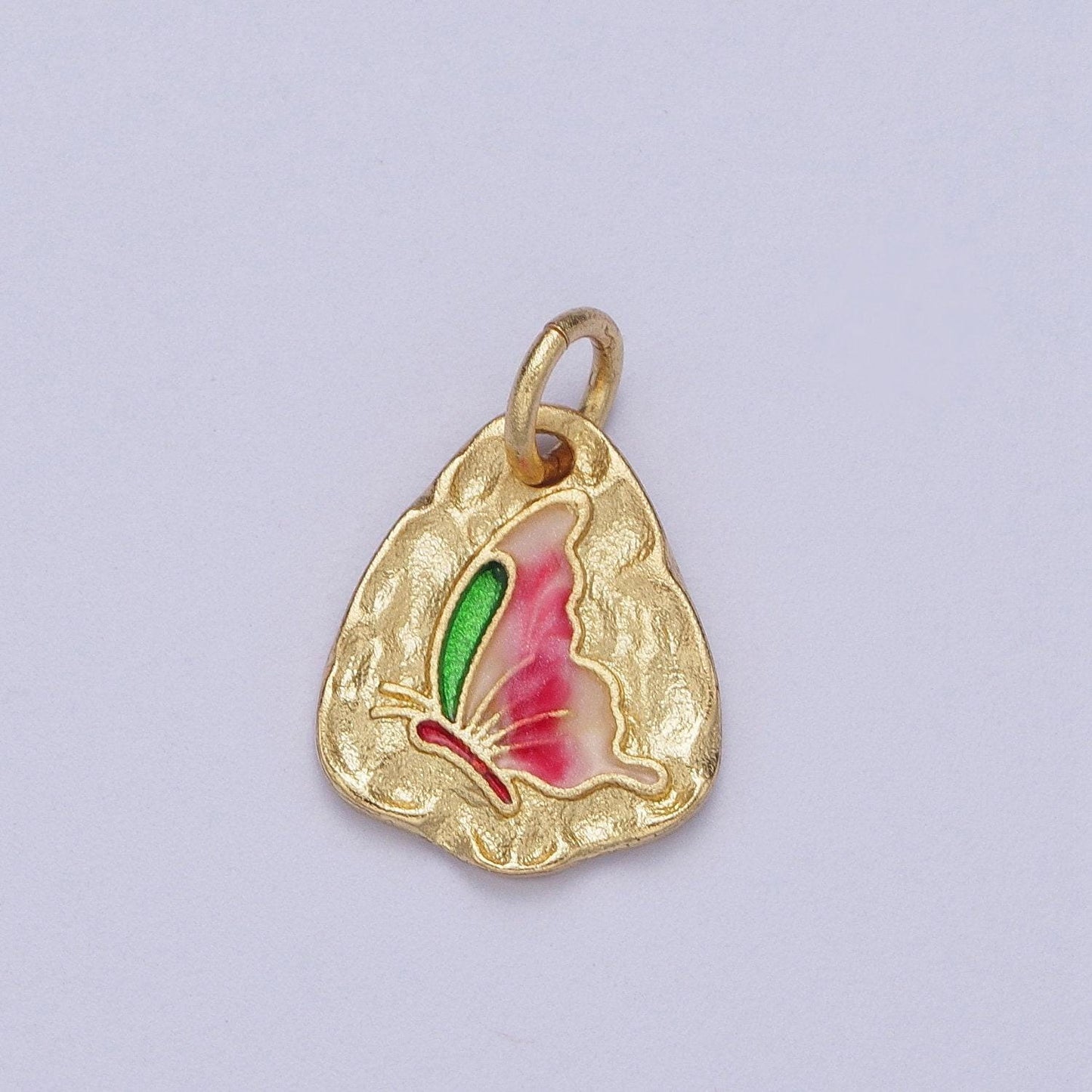 Cute gold butterflies abstract shaped pendant gold colorful enamel mariposa butterfly textured hammered medallion charm e672