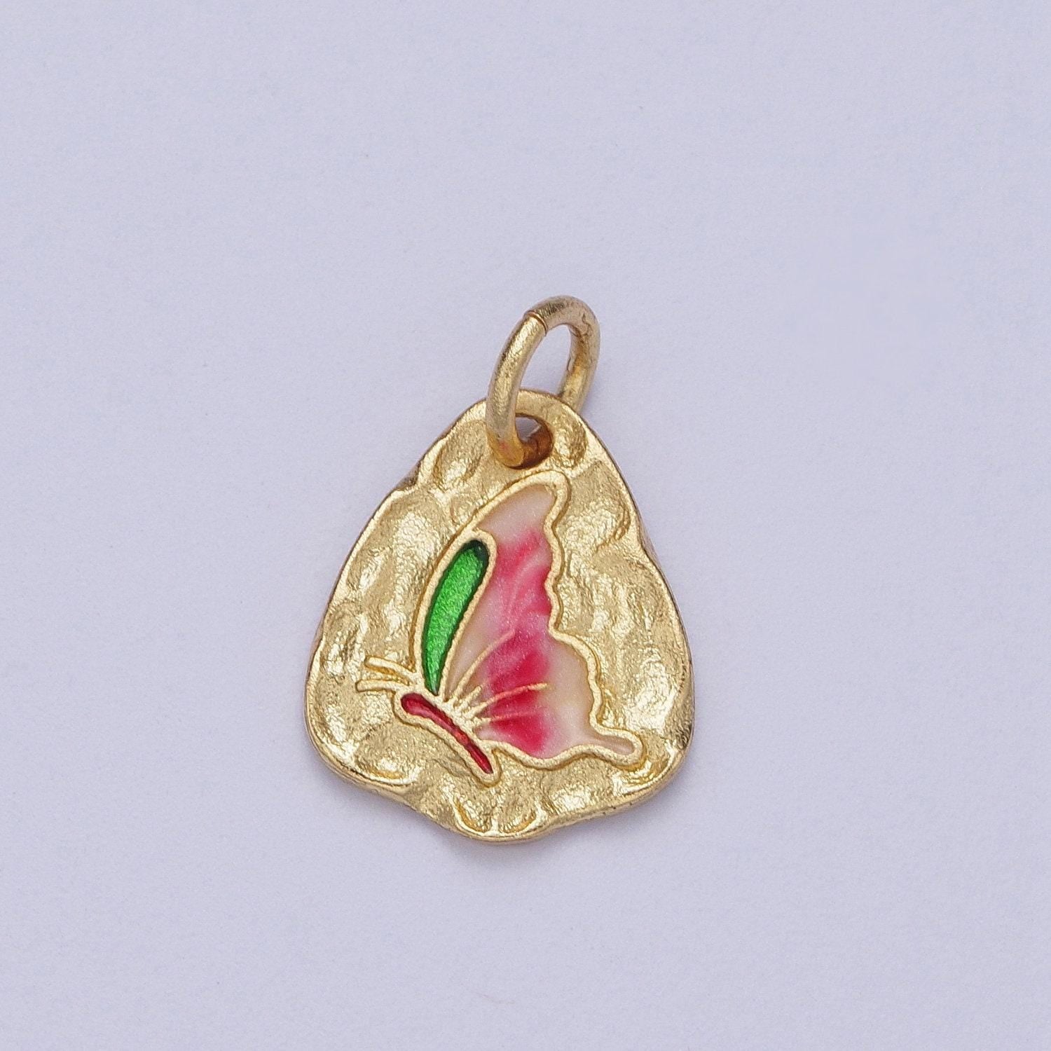 Cute gold butterflies abstract shaped pendant gold colorful enamel mariposa butterfly textured hammered medallion charm e672