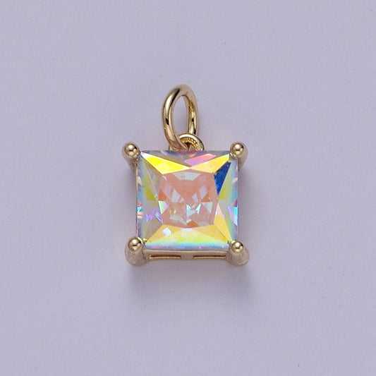 Mini square rainbow ab charm cz charm, aurore boreale cubic zirconia charm, jewelry 18k gold filled