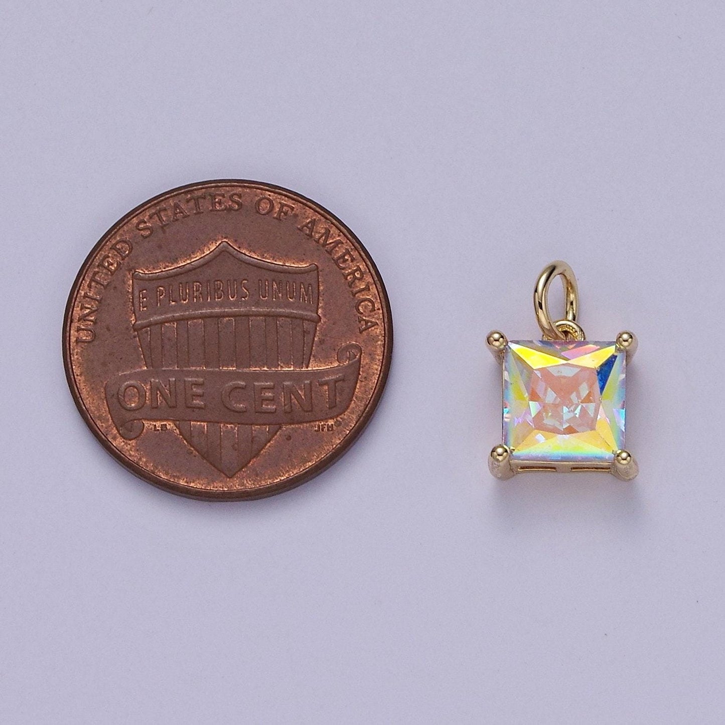 Mini square rainbow ab charm cz charm, aurore boreale cubic zirconia charm, jewelry 18k gold filled