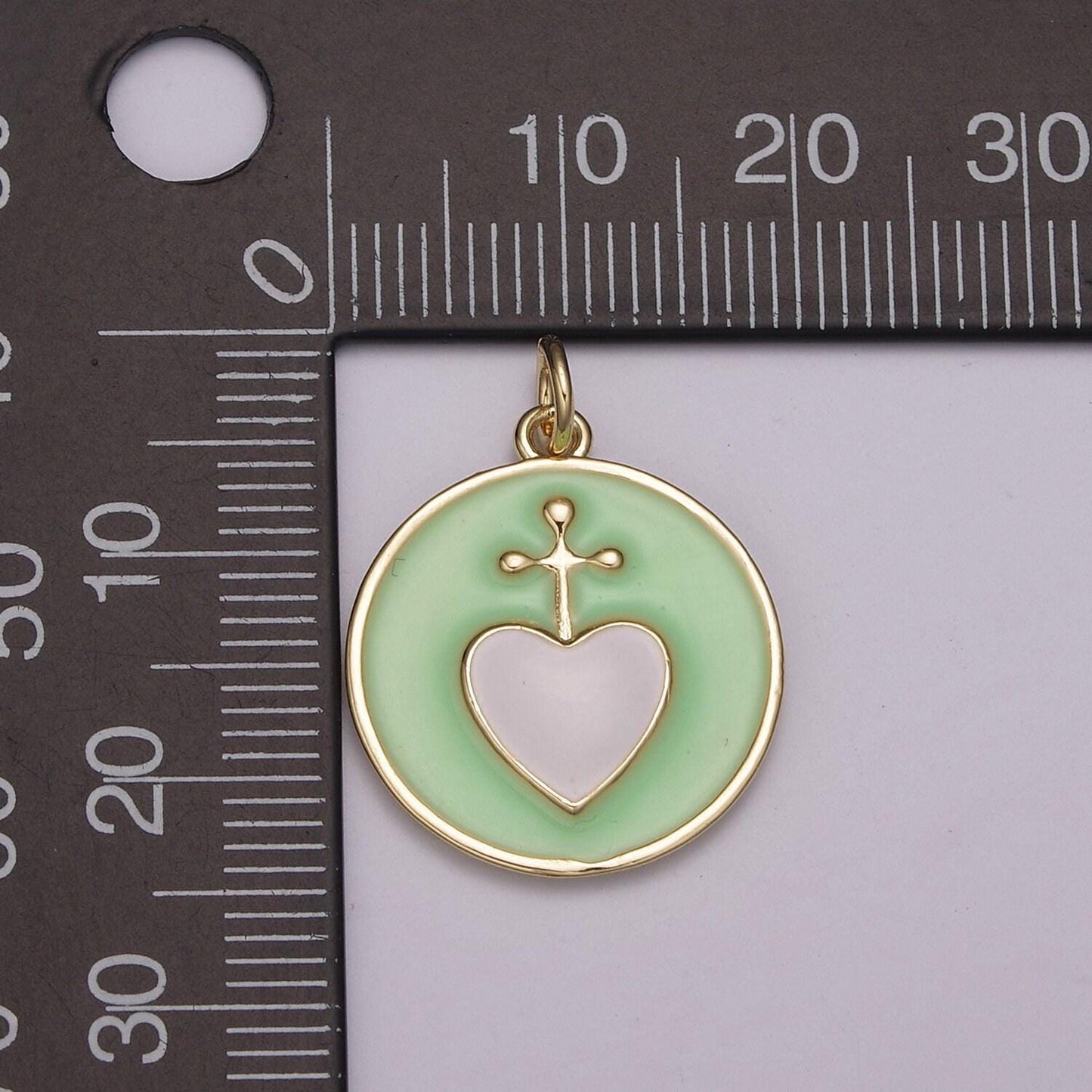 Sacred heart gold charm necklace, sacred heart cross pendant necklace rainbow colorful enamel religious charm