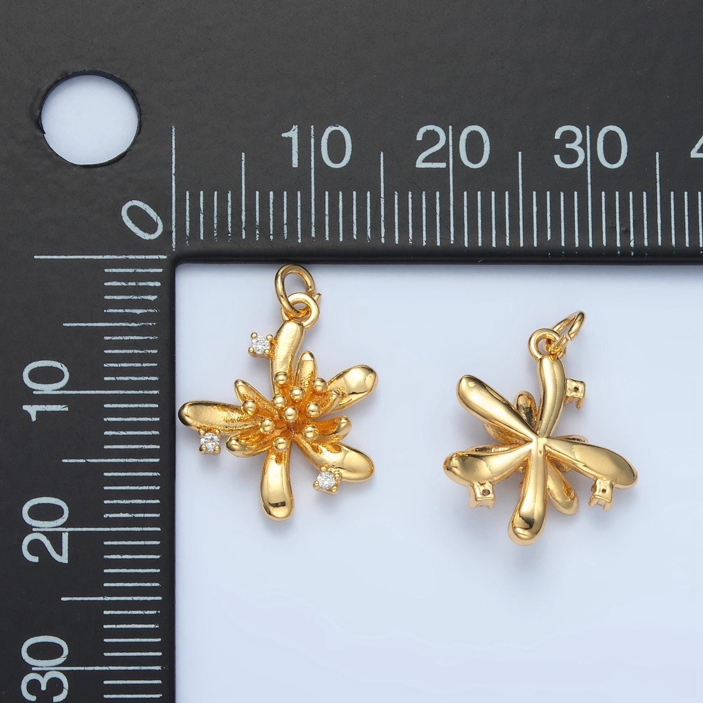 Gold & silver gold filled spider lily clear cz exotic flower charm | e-613