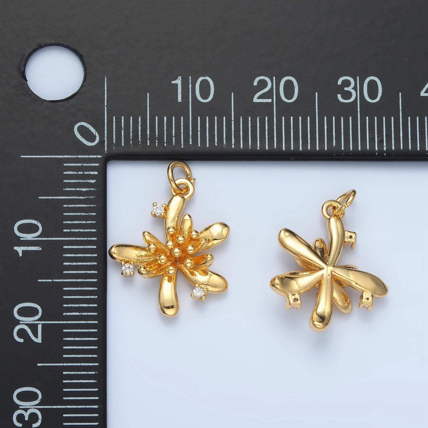 Gold & silver gold filled spider lily clear cz exotic flower charm | e-613