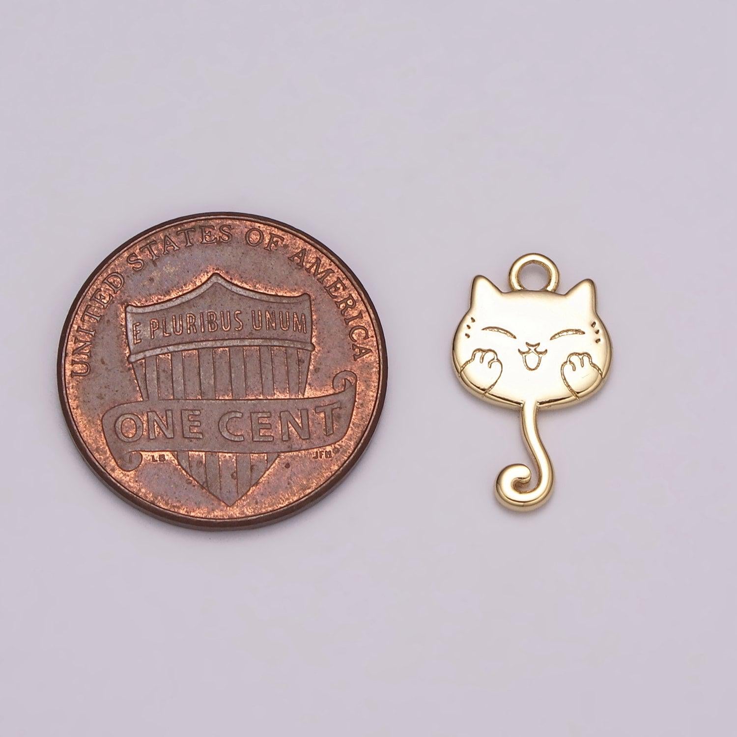 Cute gold hanging kitty kawaii charm white japanese cat charm for necklace earring bracelet phone charm