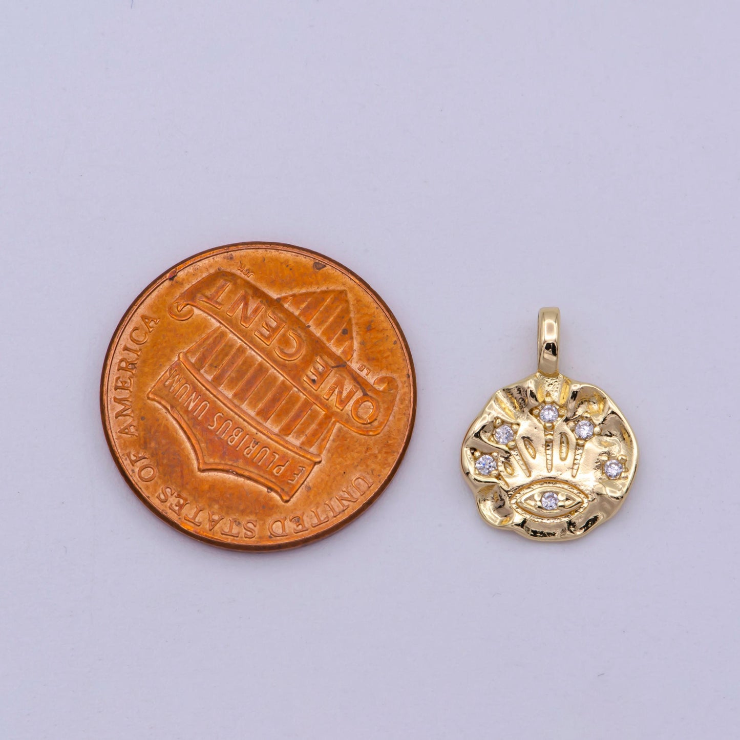 Rustic coin charm dainty evil eye pendant for necklace bracelet component gold filled