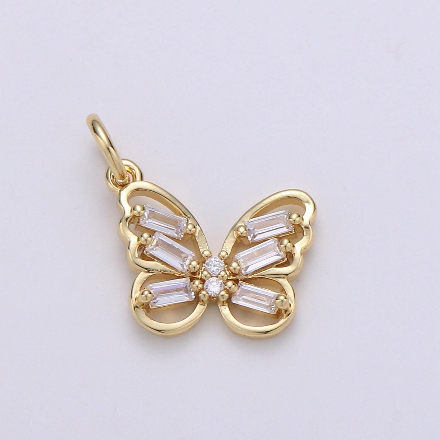 Dainty baguette 24k gold micro pave butterfly charm cubic zirconia mariposa pendant charm cz monarch charm, chgf-1973