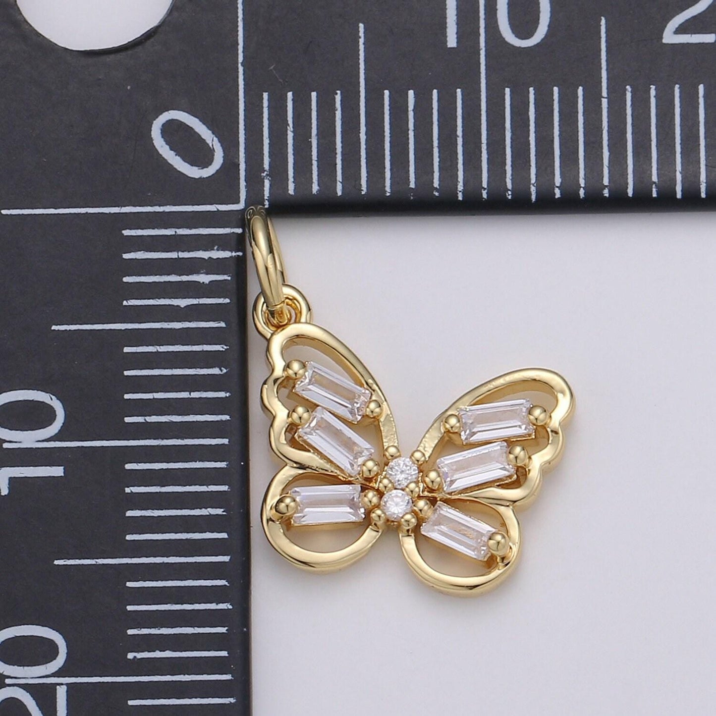Dainty baguette 24k gold micro pave butterfly charm cubic zirconia mariposa pendant charm cz monarch charm, chgf-1973