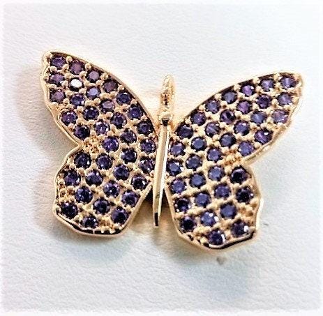 24k gold plated butterfly charm cz micro pave, butterfly pendant, butterfly bracelet, cubic zirconia charm silver mariposa charm