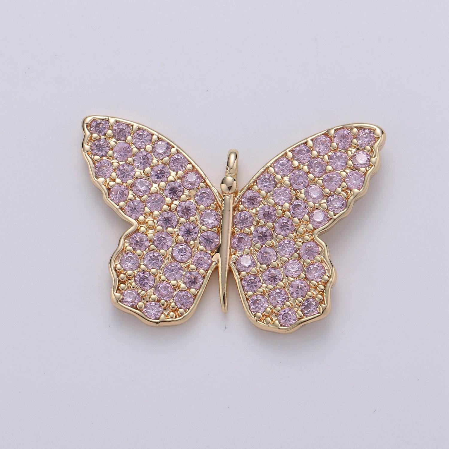 24k gold plated butterfly charm cz micro pave, butterfly pendant, butterfly bracelet, cubic zirconia charm silver mariposa charm