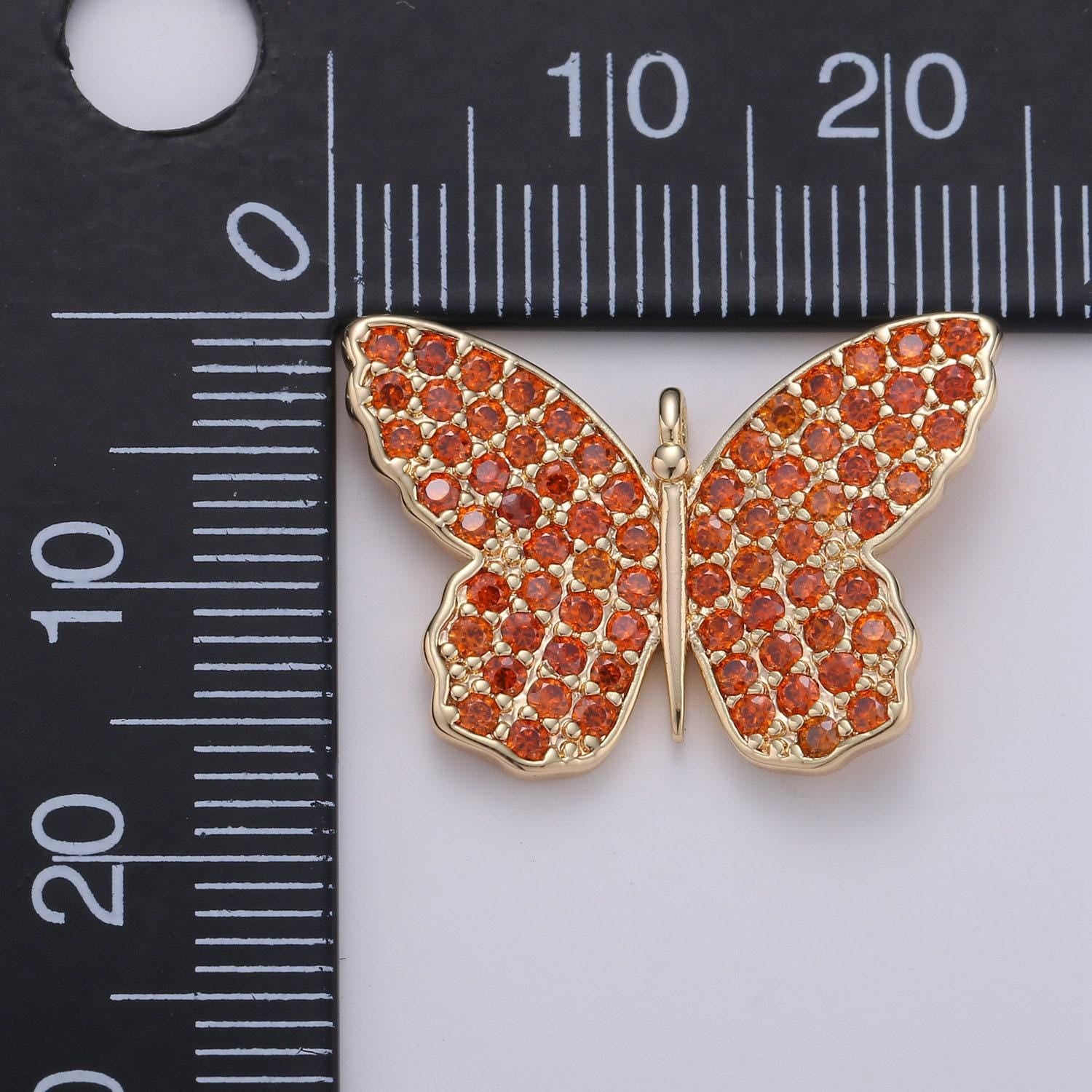 24k gold plated butterfly charm cz micro pave, butterfly pendant, butterfly bracelet, cubic zirconia charm silver mariposa charm