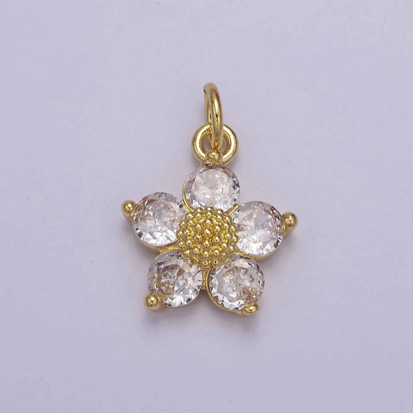 Mini cubic daisy charm in 24k gold filled cz charm for spring jewelry inspired e-550 e-551 e-639 e-640 e-641