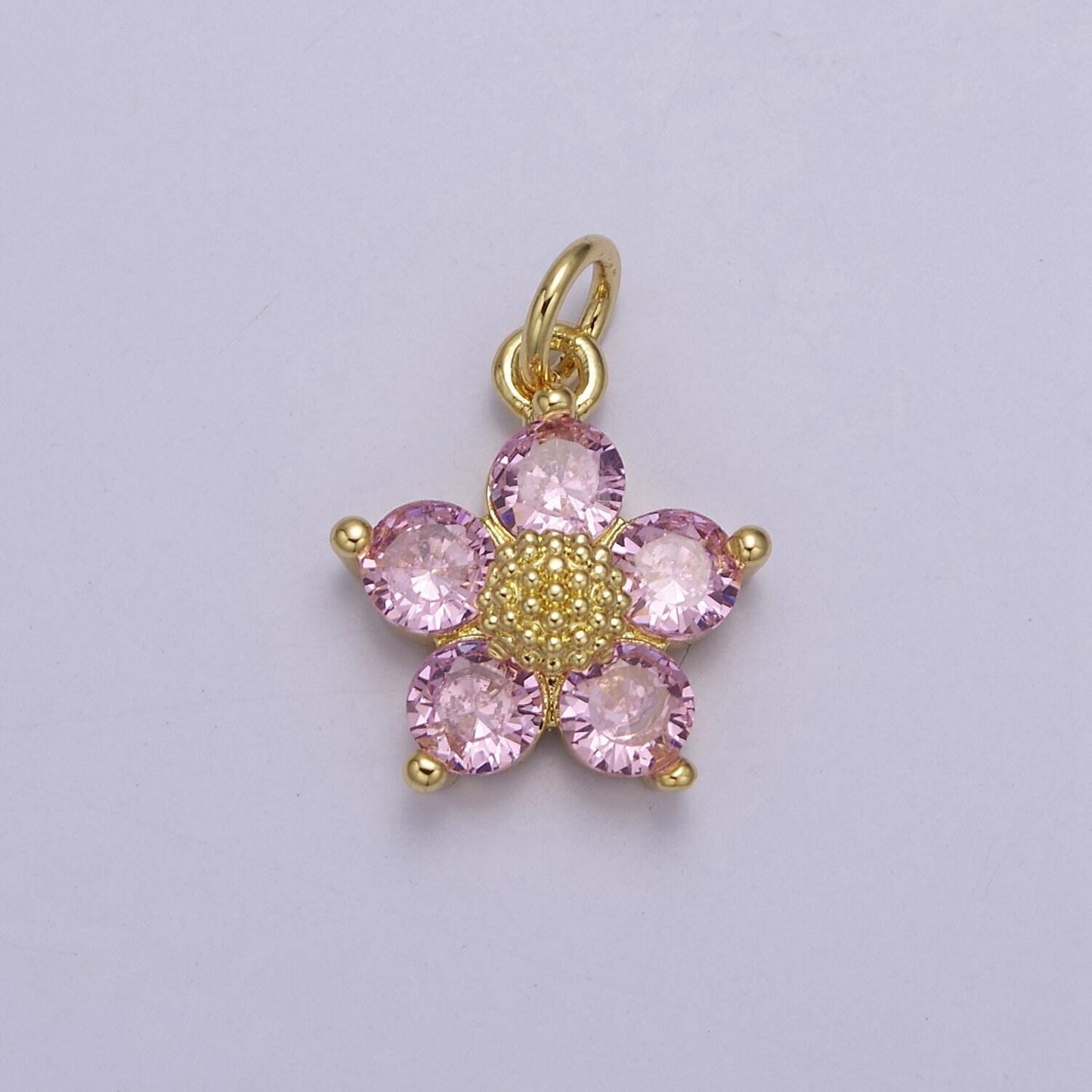 Mini cubic daisy charm in 24k gold filled cz charm for spring jewelry inspired e-550 e-551 e-639 e-640 e-641