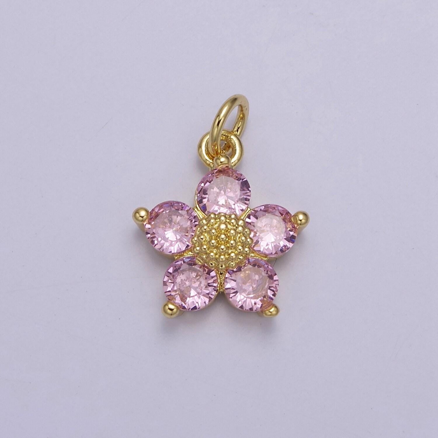 Mini cubic daisy charm in 24k gold filled cz charm for spring jewelry inspired e-550 e-551 e-639 e-640 e-641