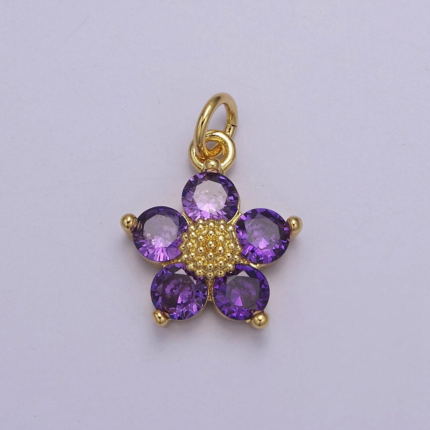 Mini cubic daisy charm in 24k gold filled cz charm for spring jewelry inspired e-550 e-551 e-639 e-640 e-641