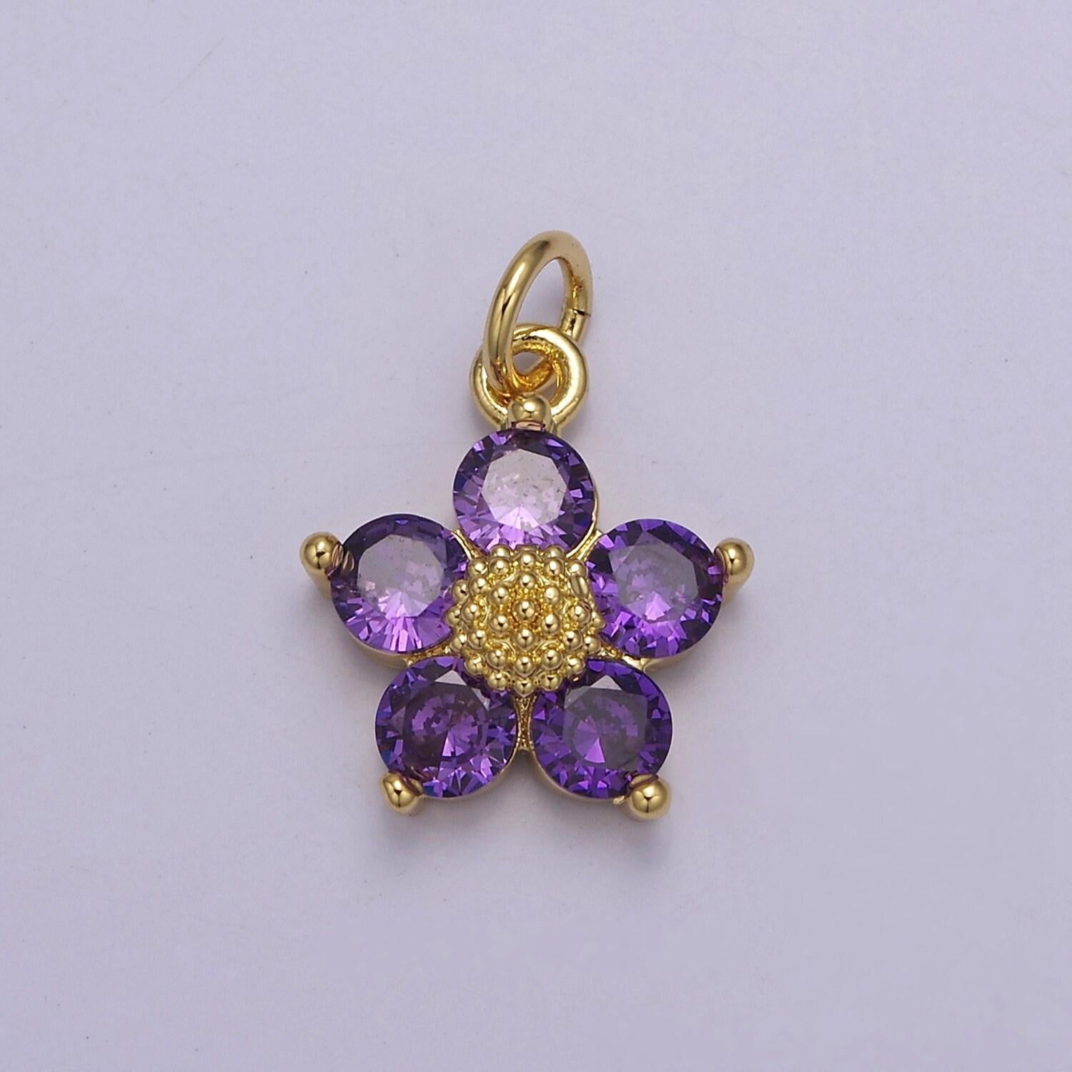 Mini cubic daisy charm in 24k gold filled cz charm for spring jewelry inspired e-550 e-551 e-639 e-640 e-641