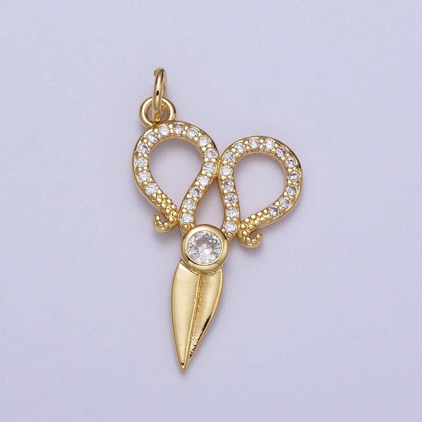 Gold plated tailor scissor pendant charm, dainty cz scissor charm pendant, for jewelry making supply e522