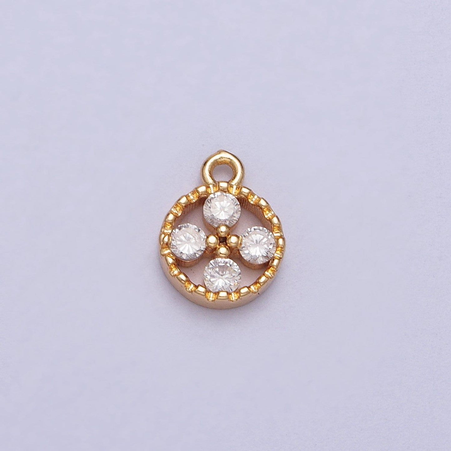 Mini clear cubic zirconia quatrefoil open round gold charm for bracelet earring necklace add on charm | e512