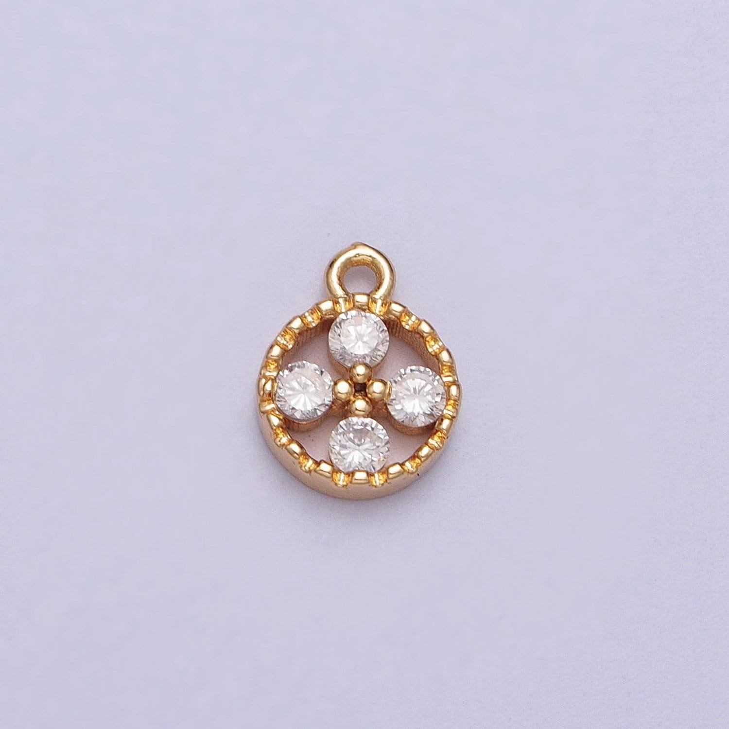 Mini clear cubic zirconia quatrefoil open round gold charm for bracelet earring necklace add on charm | e512
