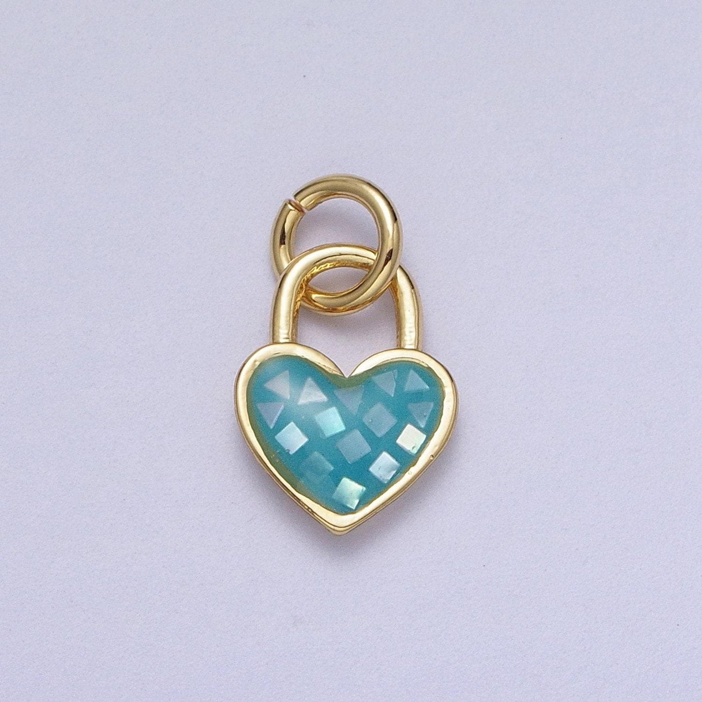 Dainty pink, green, blue white abalone shell opal heart pendant for love padlock jewelry making supply in 24k gold filled