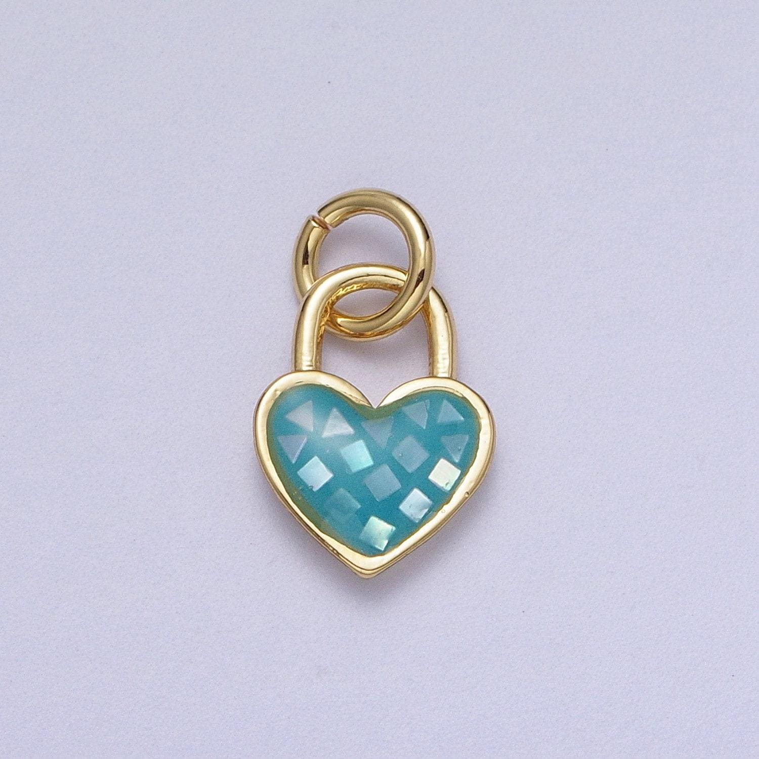 Dainty pink, green, blue white abalone shell opal heart pendant for love padlock jewelry making supply in 24k gold filled