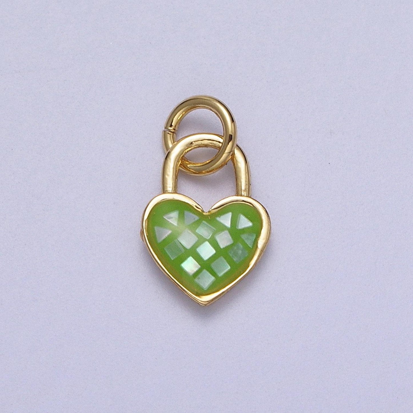 Dainty pink, green, blue white abalone shell opal heart pendant for love padlock jewelry making supply in 24k gold filled