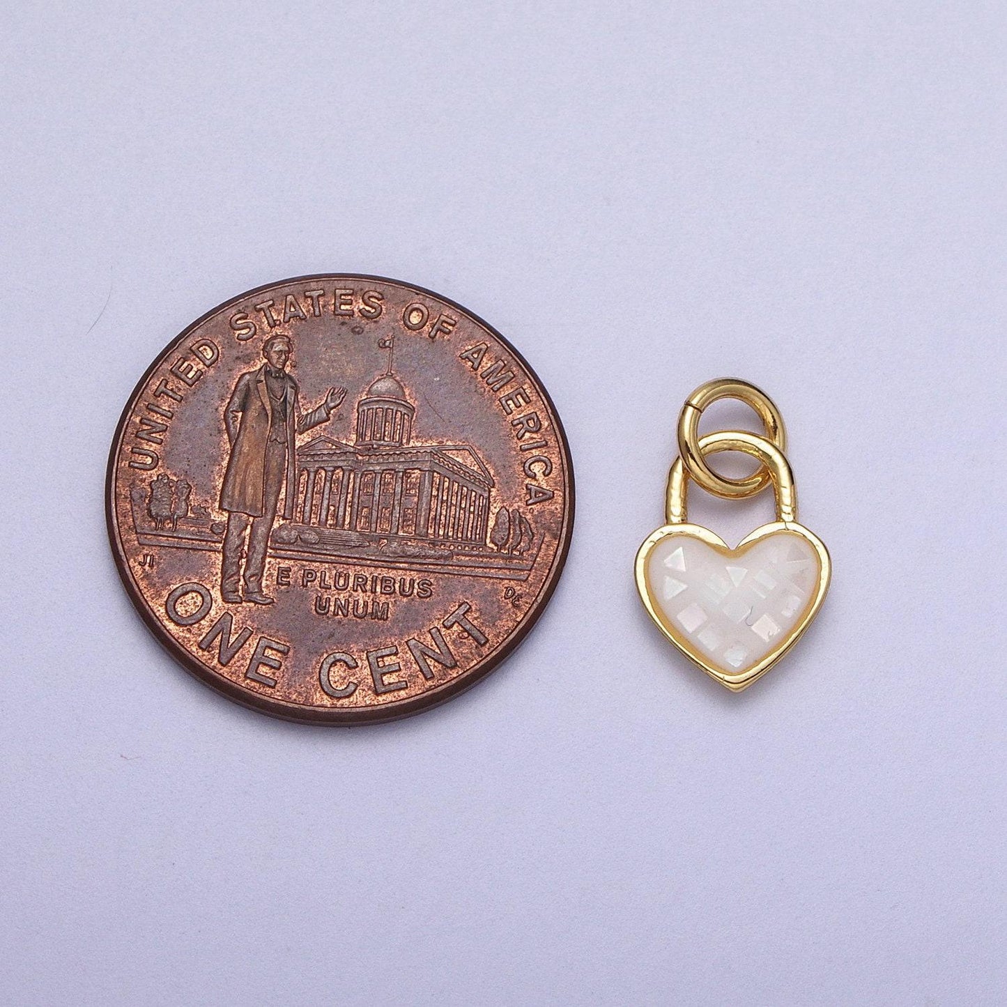 Dainty pink, green, blue white abalone shell opal heart pendant for love padlock jewelry making supply in 24k gold filled