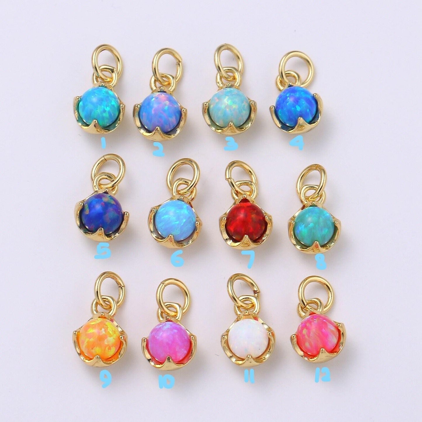 1pc solitaire opal created 14k gold pendant charm, round ball pendant charm, 5mm diameter opal dainty pendant jewelry, chgf-2004-2015